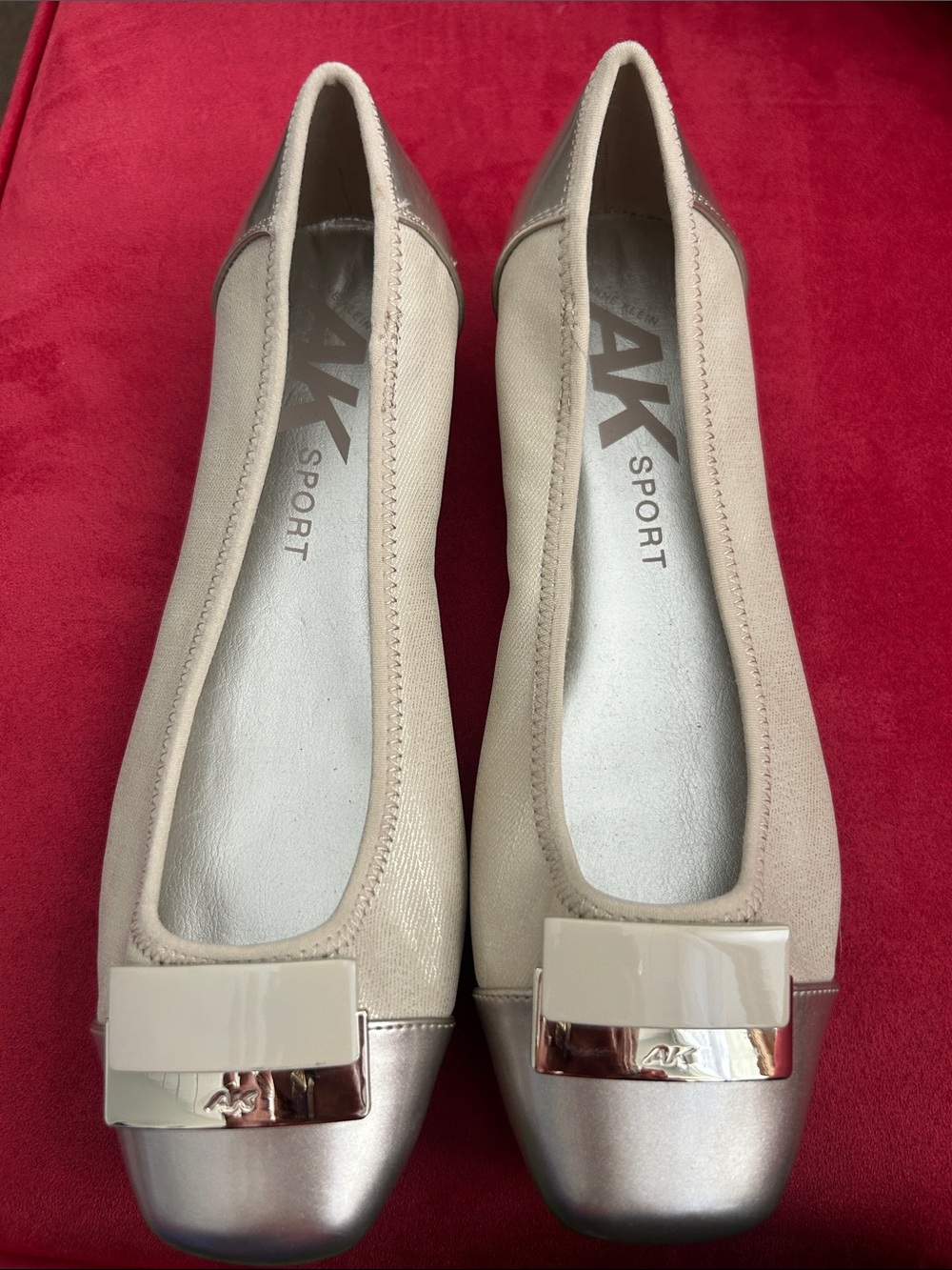 Ann Taylor Two-Tone Beige and Metallic Ballet Flats